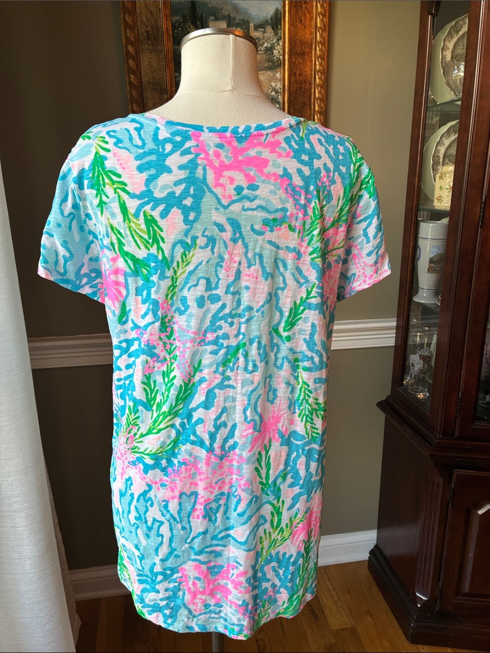 Lilly Pulitzer Etta Tropical Coastal Print V-Neck Short Sleeve Top Size Large - Picture 5 of 7